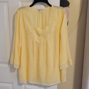 Counterparts SzXL Sheer square neck 3/4 sleeve blouse lace embellished trim